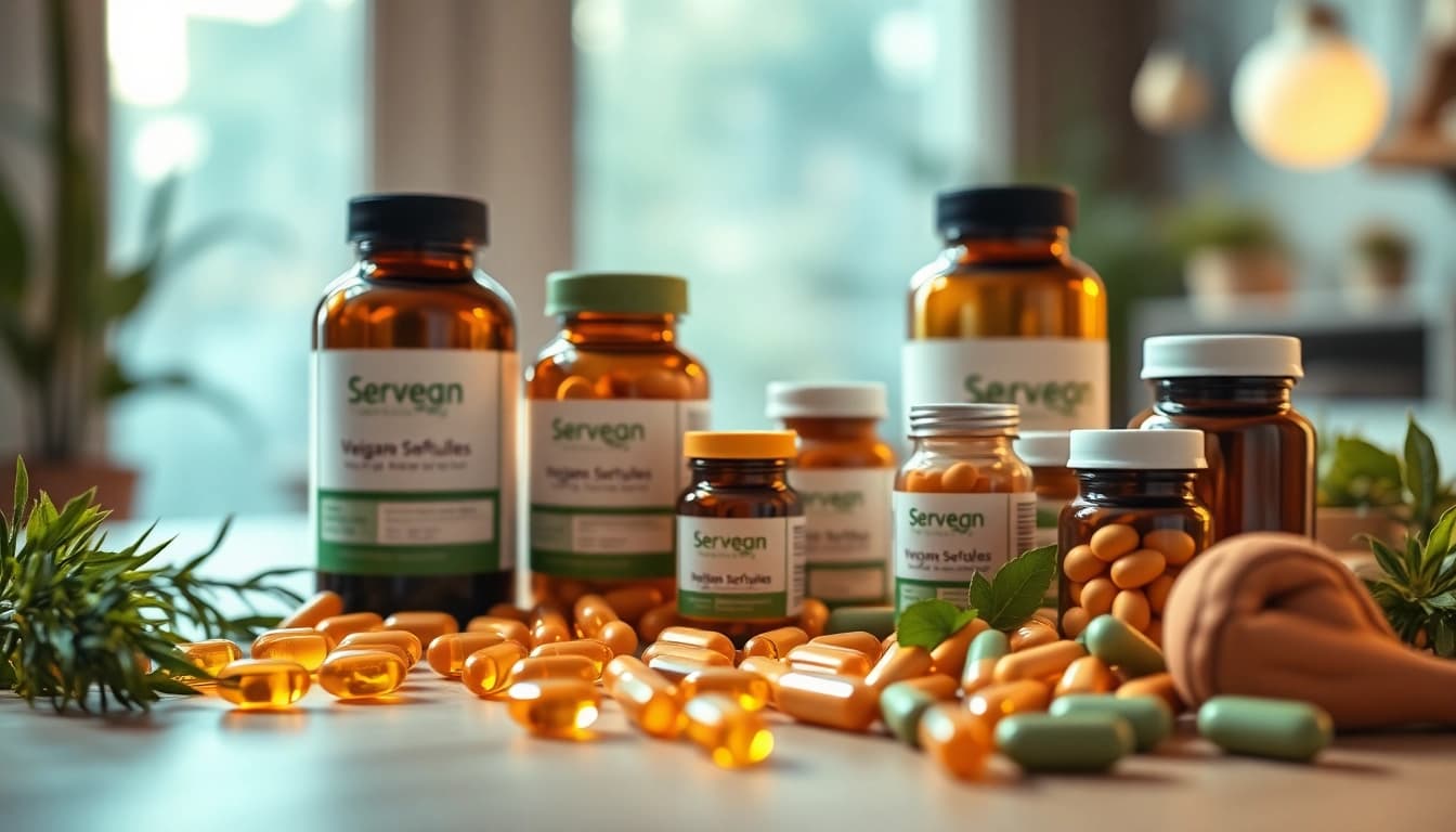 Vegane Supplements in an attractive display highlighting their natural features.