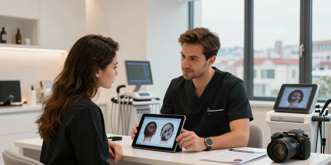 Consultation for Haartransplantation Istanbul with patient and surgeon discussing hair restoration.