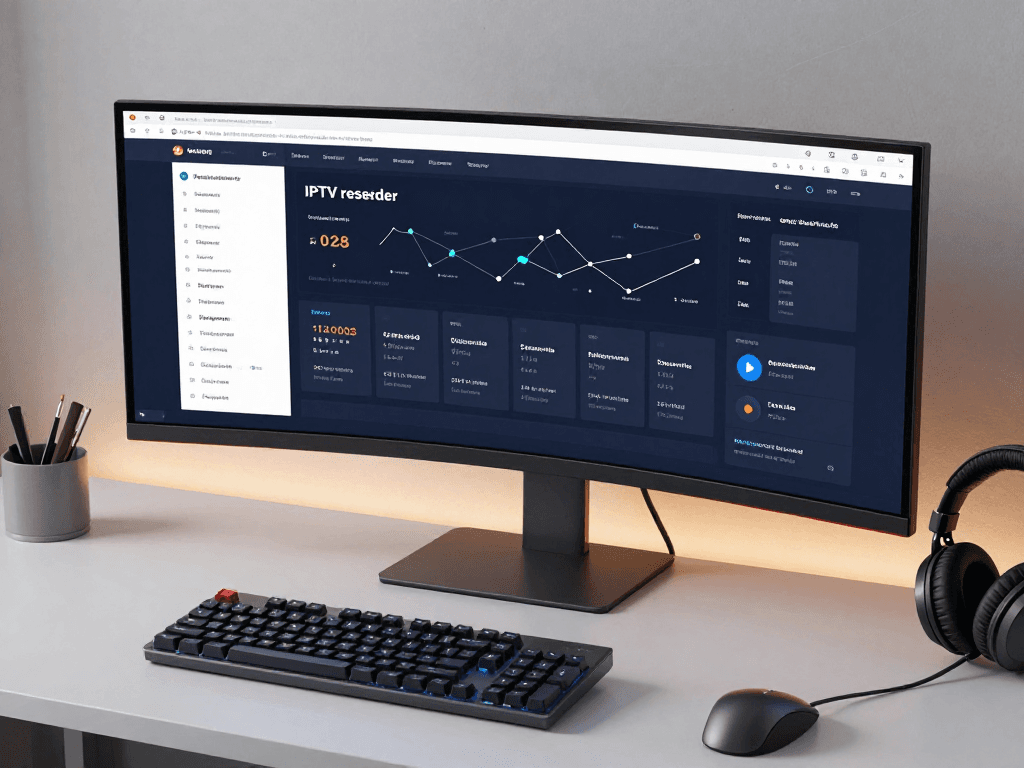 IPTV reseller panel dashboard displaying subscription metrics in a seamless cloud computing environment.