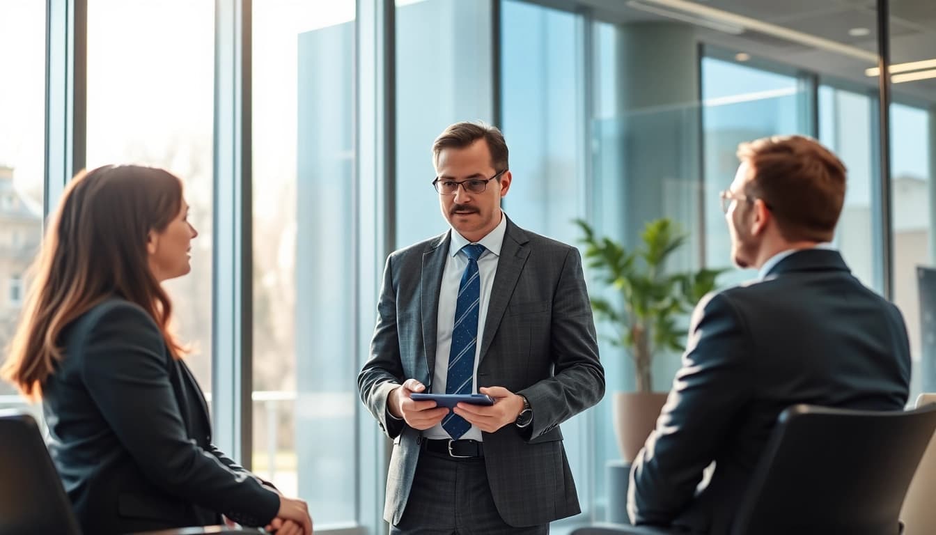 Headhunter Karlsruhe berät Klienten in einem modernen Büro.