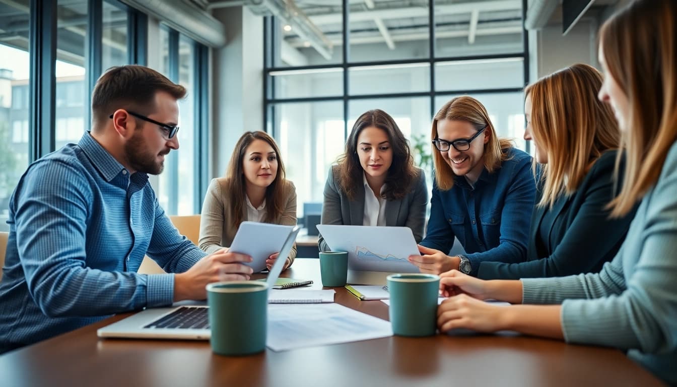 Strategisches Meeting eines Personaldienstleister Vertrieb-Teams zur Diskussion von Lösungen für die Vertriebsrekrutierung.