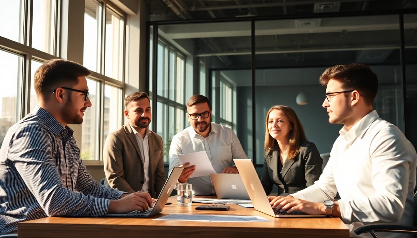 Teambesprechung in einer Headhunter Agentur, die innovative Rekrutierungsstrategien entwickelt.