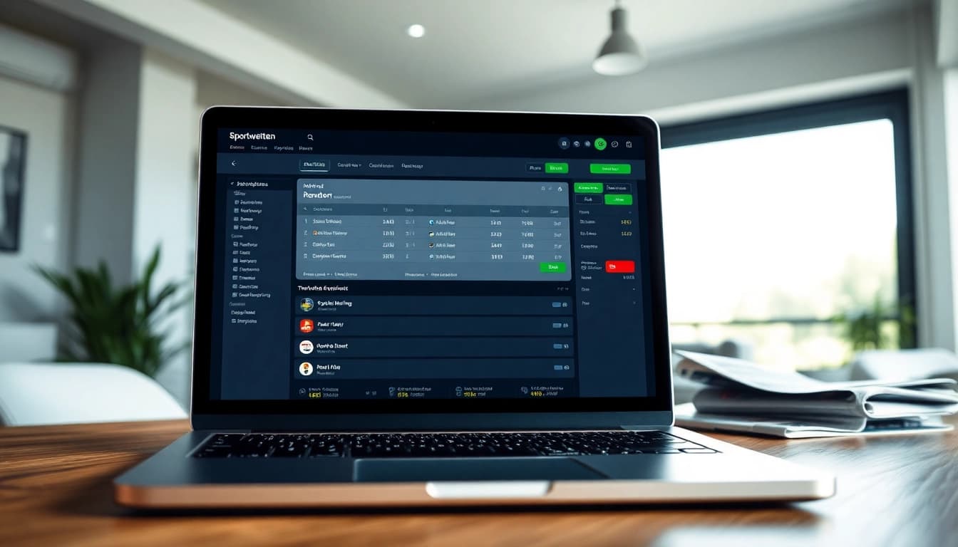 Interaktive Sportwetten-Plattform mit Wettmöglichkeiten ohne Limit und einladendem Interface auf Laptop.