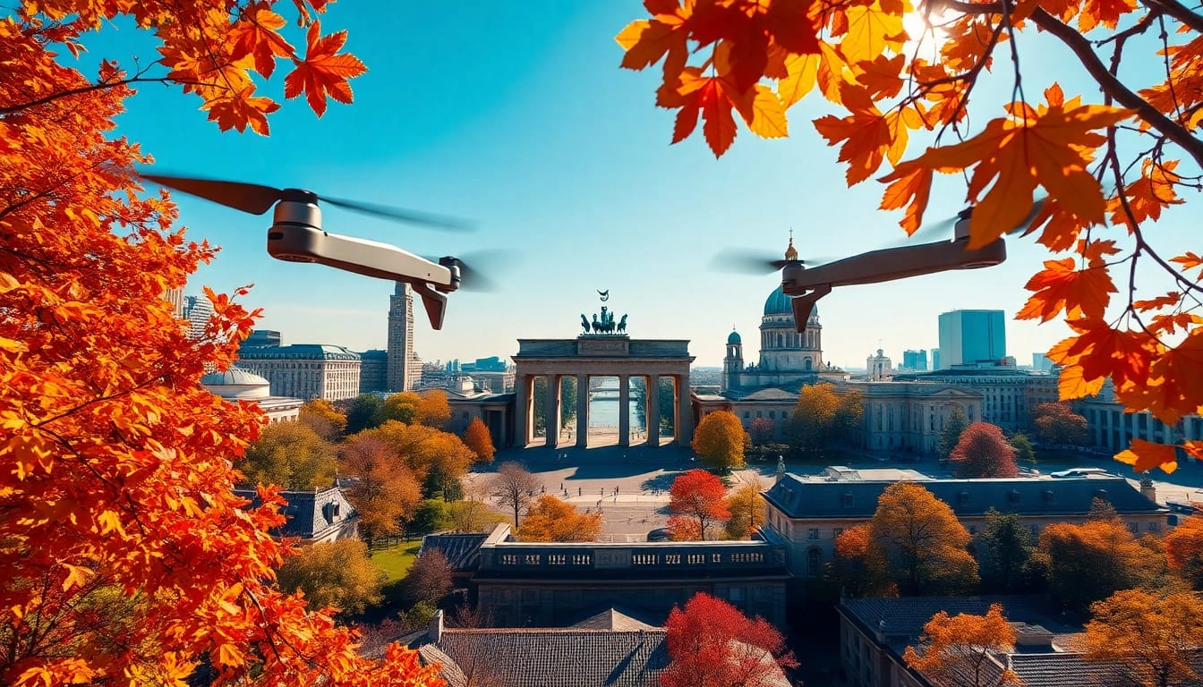 Drohnenvideos Berlin zeigen atemberaubende Luftaufnahmen der Berliner Skyline.