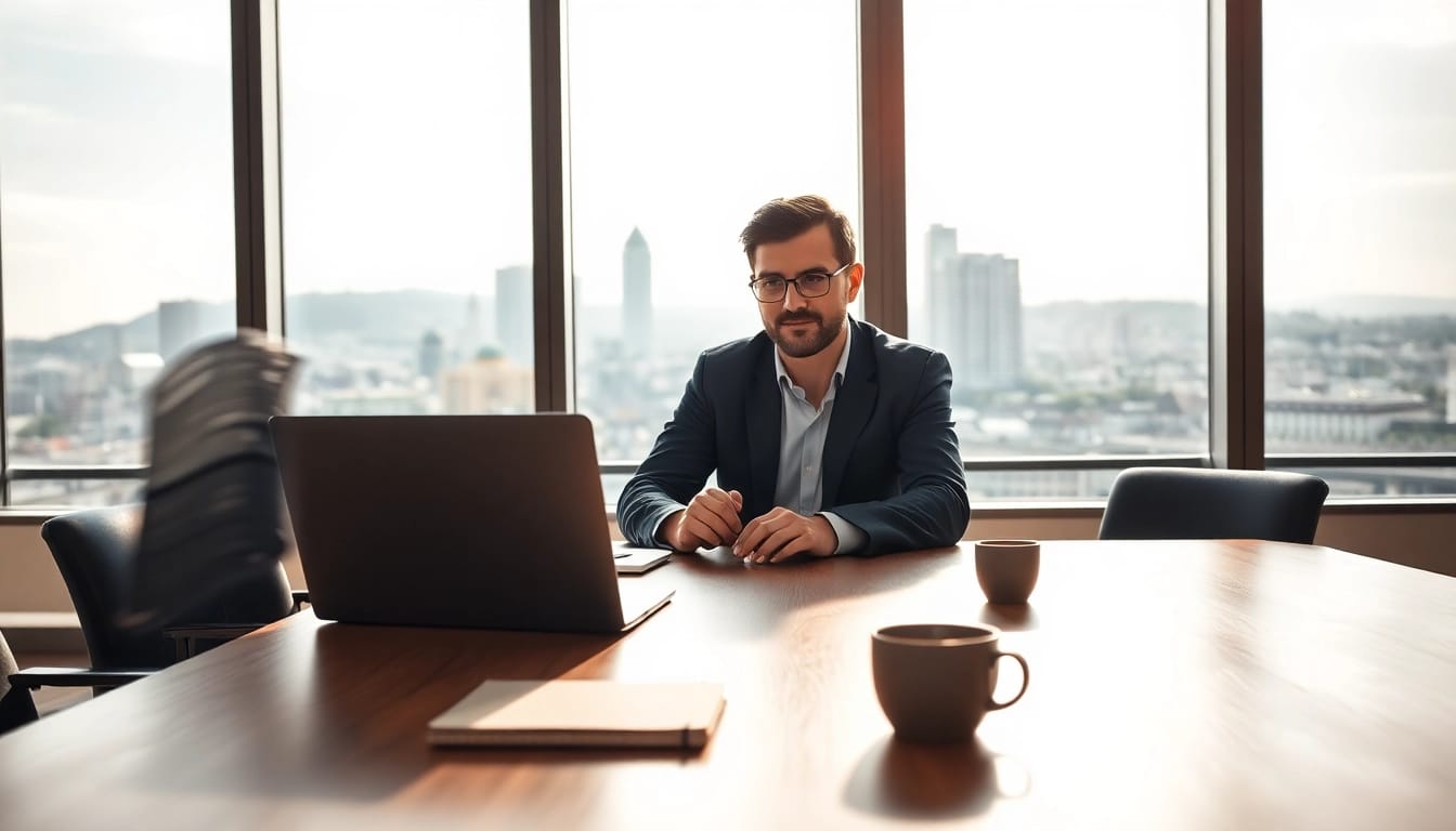 Headhunter Schweiz berät Kunden professionell in modernem Büro mit schöner Aussicht.
