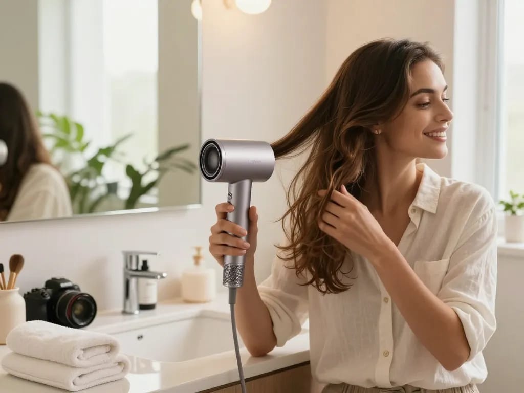 Laifen Haartrockner im Vereinigten Königreich, verwendet in modernem Bad für müheloses Styling und täglichen Luxus.