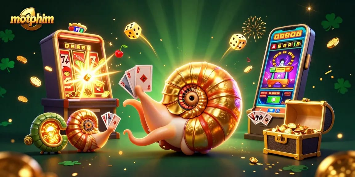 Experience motphim in a dynamic casino scene with a giant nautilus and vibrant gambling elements.
