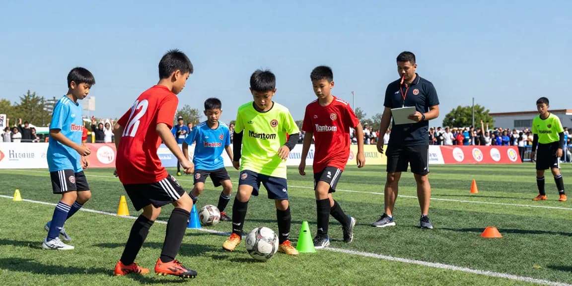 Aktive Fußballspieler beim Training mit hochwertigen Bällen von Mantom - Fußballbedarf kaufen für beste Leistung.