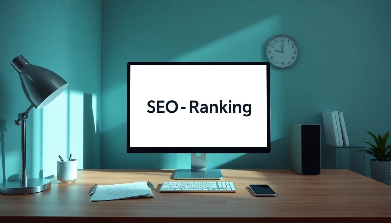 Überwachen Sie Ihr SEO-Ranking mit einem stilvollen modernen Arbeitsplatz, der Technologie für Optimierung verwendet.