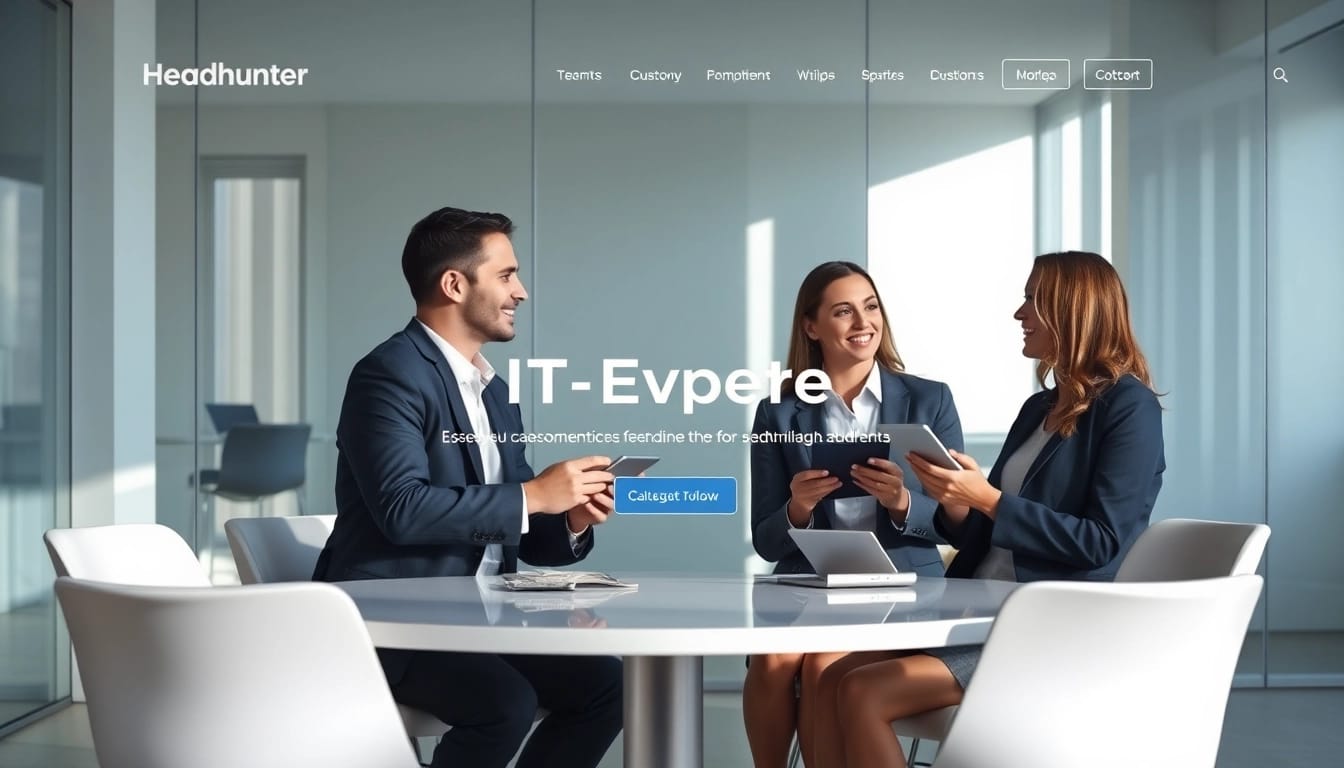 Professioneller Headhunter IT im modernen Büro-Setting mit Geschäftspartnern in einem produktiven Meeting.