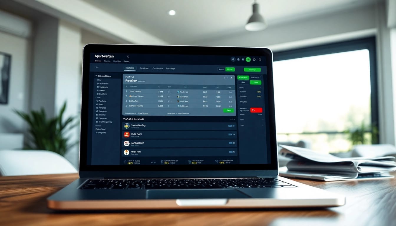 Interaktive Sportwetten-Plattform mit Wettmöglichkeiten ohne Limit und einladendem Interface auf Laptop.