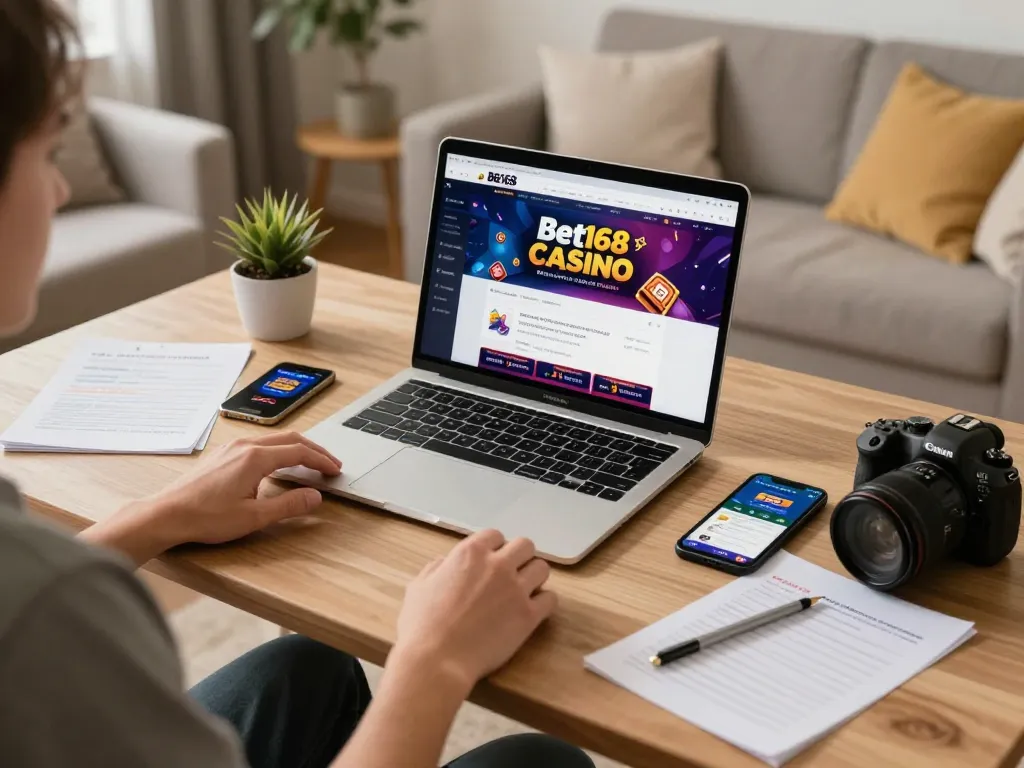 Experience betting on Bet168 with this cozy home gaming setup showcasing strategic notes and an engaging interface