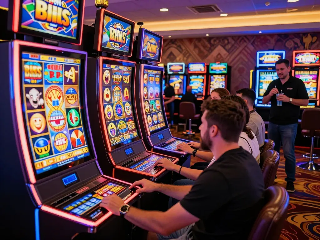 Players enjoying the excitement of the Lucky 88 slot machine in a vibrant casino atmosphere.