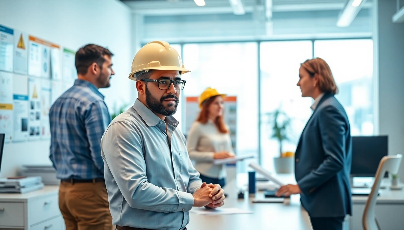 Global Health and Safety Consultants provide expert guidance in a well-lit office environment.