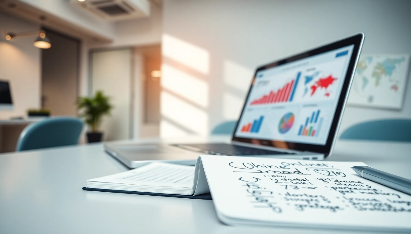 Online Marketing: Tägliche Strategien auf dem Laptop und inspirierende Notizen im Hintergrund
