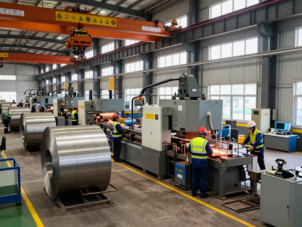Sumwin stainless steel manufacturing facility with skilled workers and advanced machinery in action.