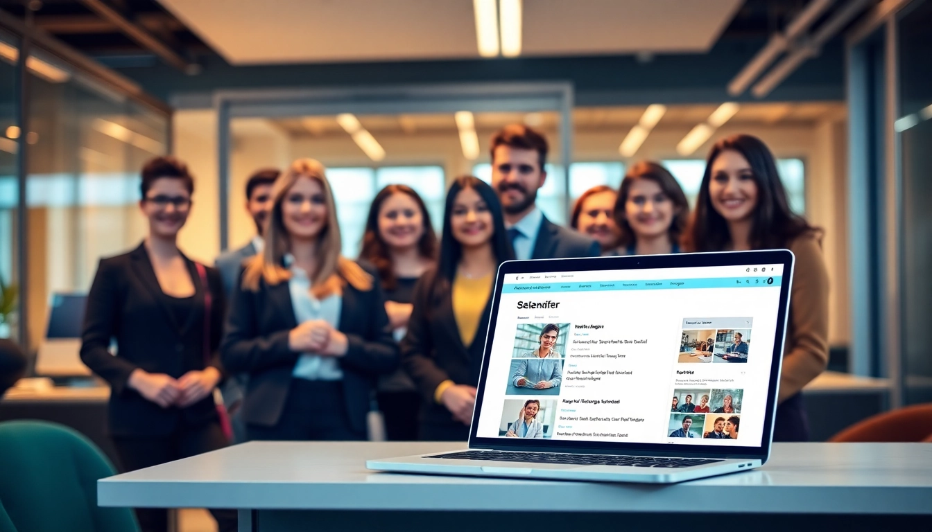 Explore Stellenangebote with candidates engaged in a dynamic job search session in a bright office.