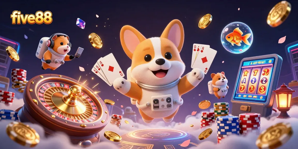 Experience five88 thrilling gaming action with animated characters and vibrant casino elements.