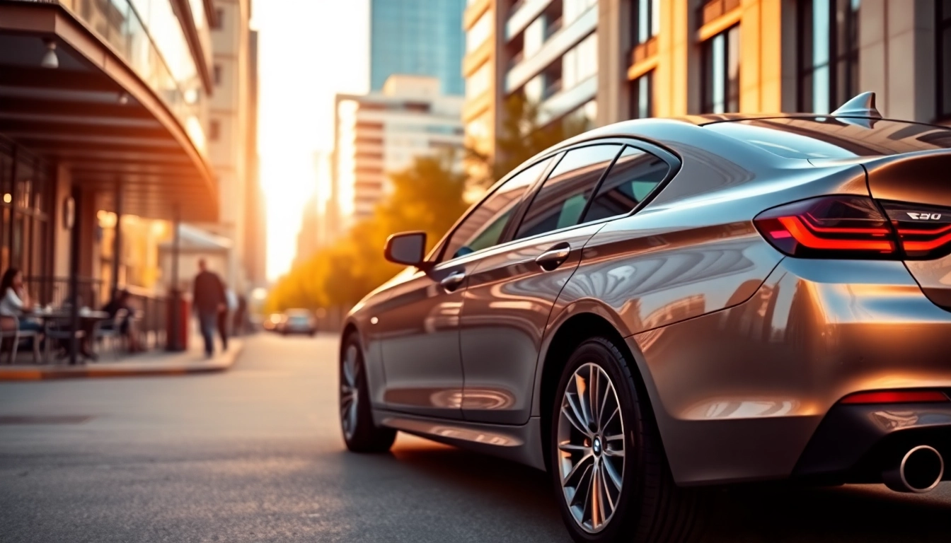 BMW kaufen: eine elegante BMW-Variante in urbaner Umgebung mit modernen Architektur im Hintergrund.