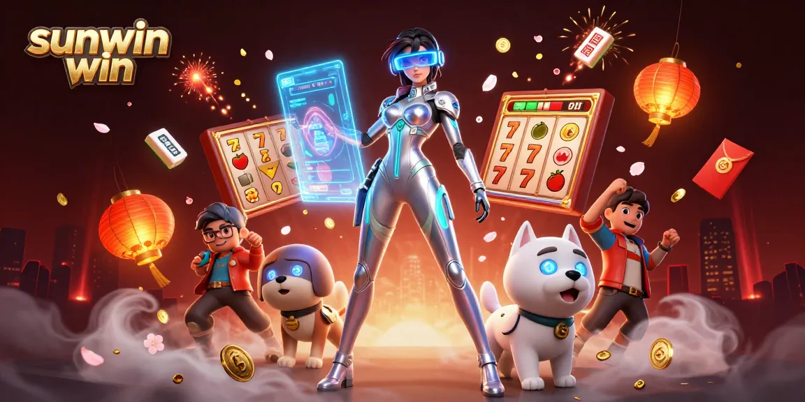 Engage with sunwin win through vibrant slots and neon elements in an energetic casino scene.