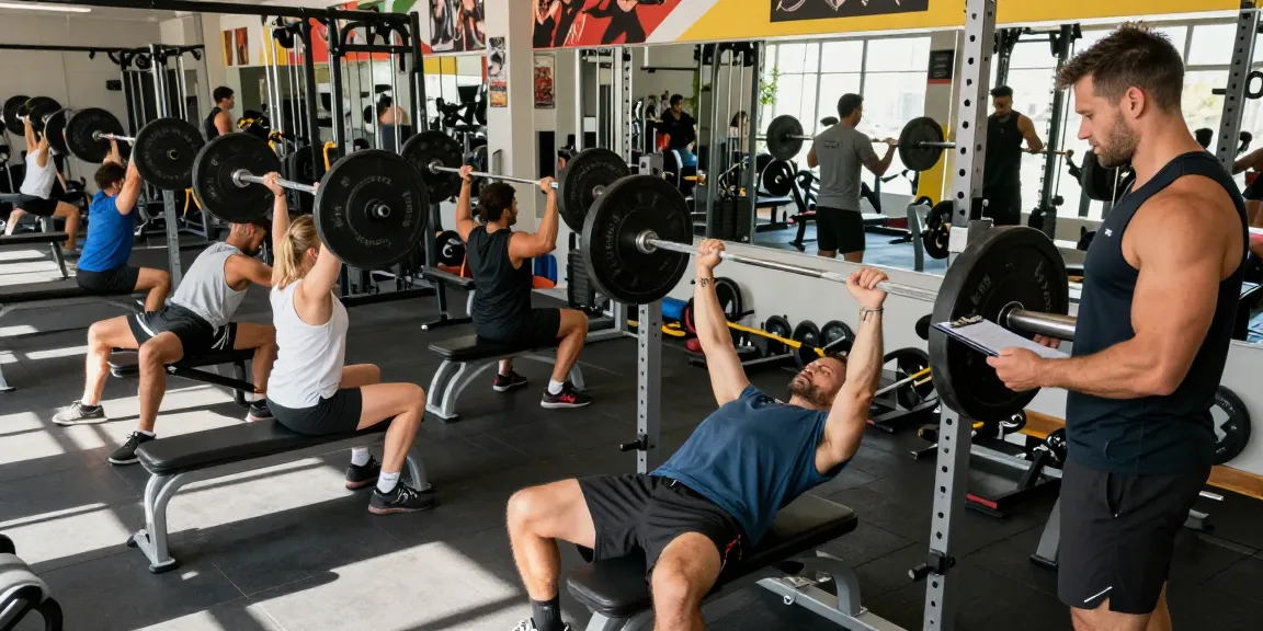 Anabolika Shop aktive Bodybuilder während des Trainings in einem modernen Fitnessstudio, das Engagement und Technik zeigt.