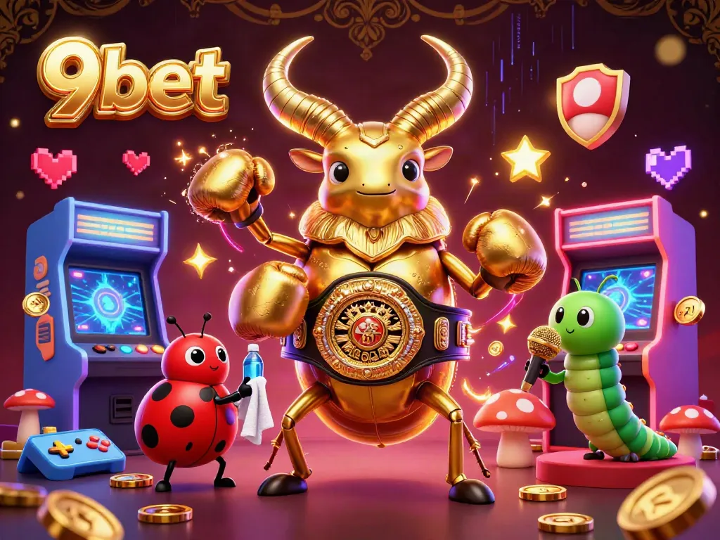 Experience 9bet with an animated 3D scene showcasing vibrant gaming elements and unique characters.