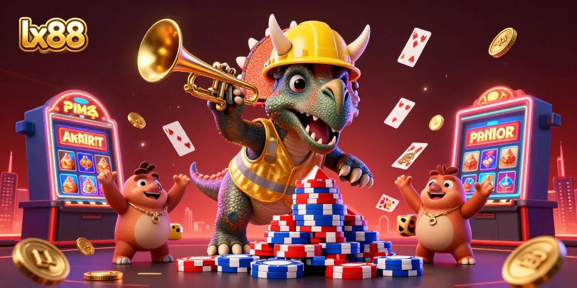 Experience the thrill of lx88 in a lively casino scene with vibrant characters and dynamic gaming elements.