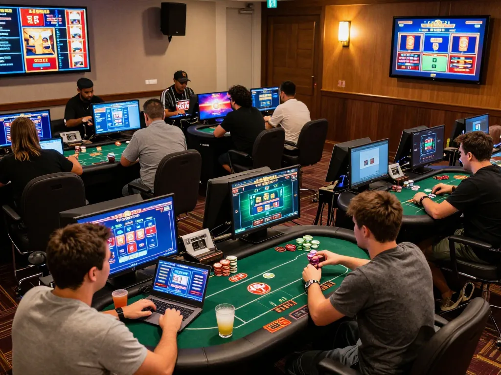 f1688 CEO guiding players in an engaging online gambling environment, showcasing vibrant gaming interfaces.