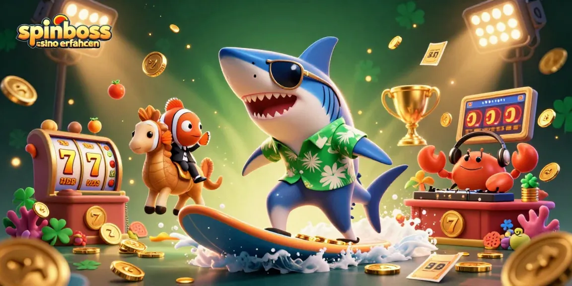 Erleben Sie aufregende SpinBoss Casino Erfahrungen mit einem Spielautomaten-Motiv und lebhaften Charakteren.