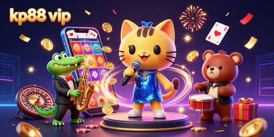 Engage with the vibrant excitement of kp88 vip at a lively casino with cartoon characters.