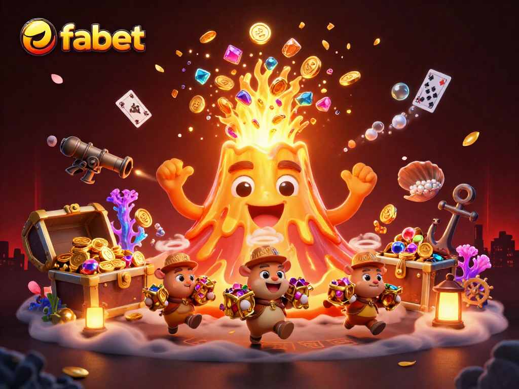 Experience thrilling wins at fabet with golden treasures and animated characters capturing casino excitement.