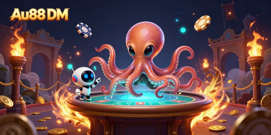 Experience thrilling gaming at Au88 DM with a unique 3D casino scene showcasing exciting poker action.