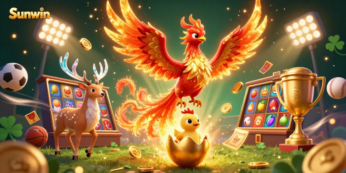 Experience thrilling gaming action with Sunwin as the vibrant phoenix brings luck to the casino.