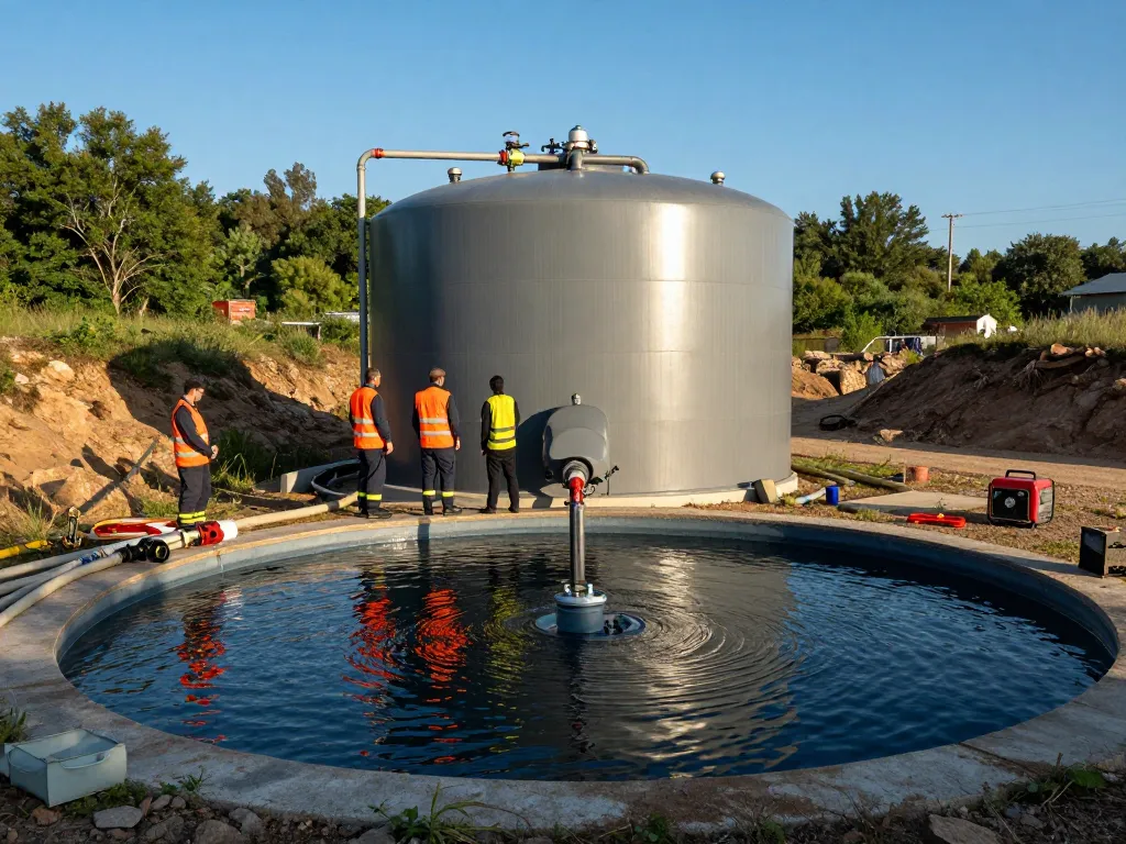 Löschwasserzisterne 200 m³ an einem Industriestandort, die die Brandbekämpfungskapazitäten für die Notfallvorsorge zeigt.