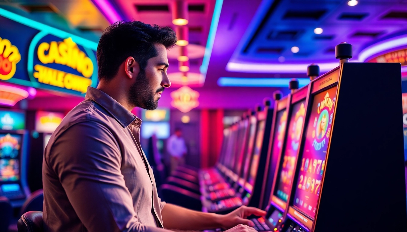 Gehe direkt zu einem casino ohne anmeldung Spielerlebnis an einem Slot, das ins Licht gesetzt ist.