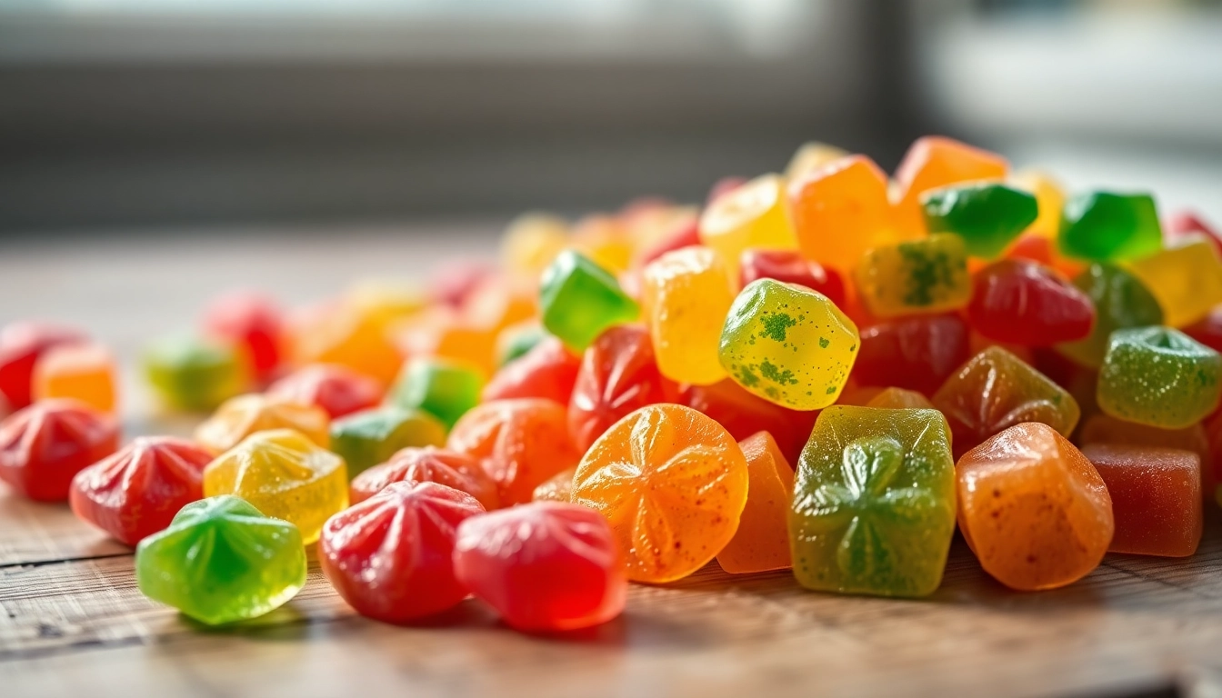 Showcase of cannabis gummibärchen in various colors, highlighting their unique textures and flavors.