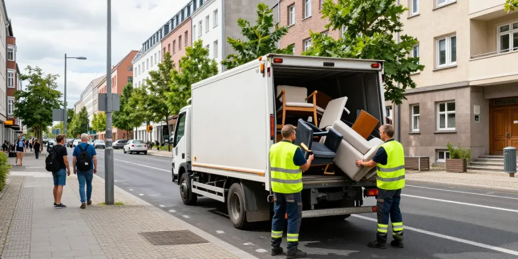 Sperrmüll Abholung Berlin durch professionelle Mitarbeiter, die Möbel in einem Lkw laden.