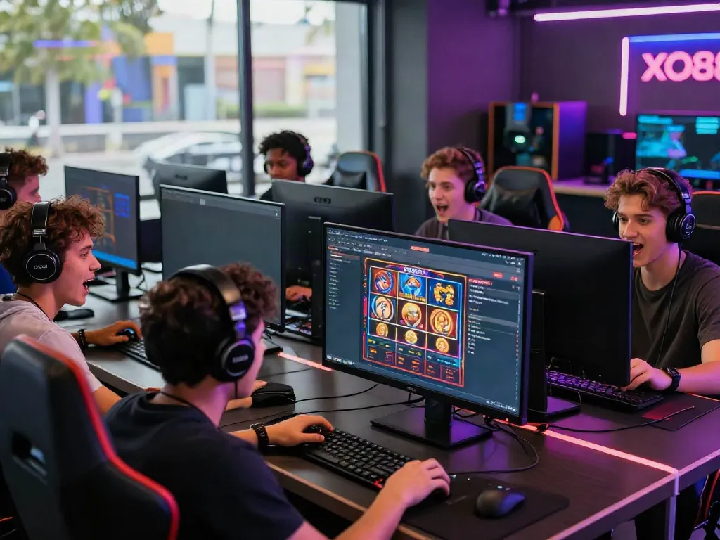 Engaged players in a modern gaming lounge enjoying the XO88 gaming platform experience.