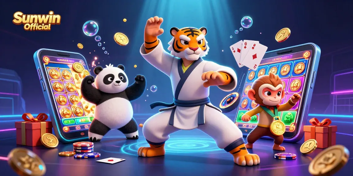 Experience exciting gaming with Sunwin Official in this vibrant 3D casino illustration.