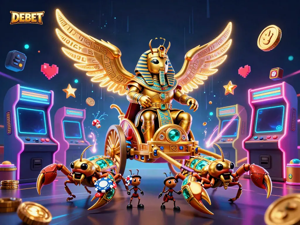 Engage with DEBET's vibrant 3D casino scene, featuring dynamic game elements and charming character interactions.