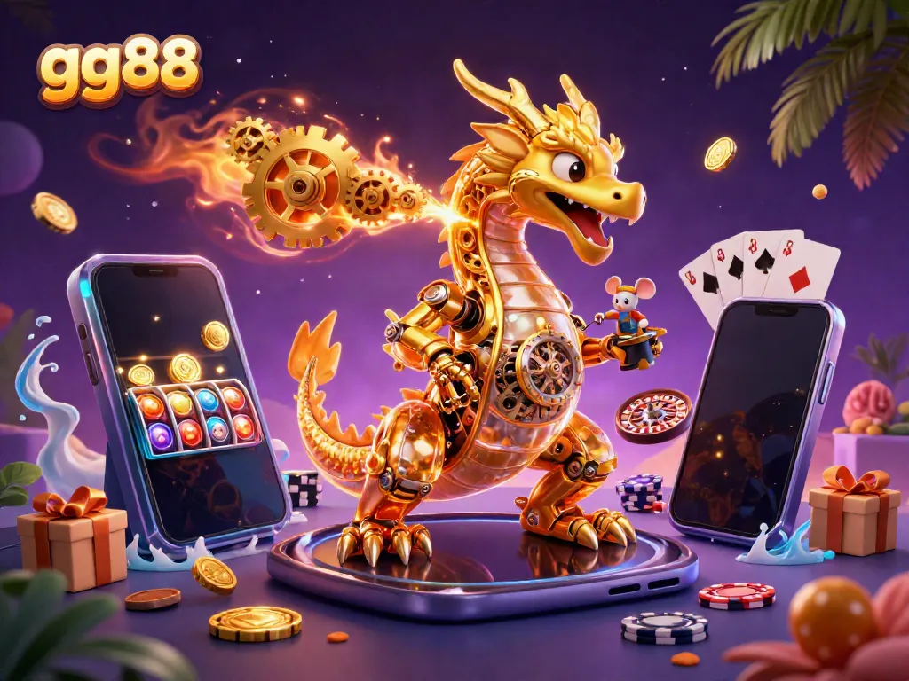 Engage with thrilling gameplay at gg88 featuring a golden dragon and vibrant casino elements.