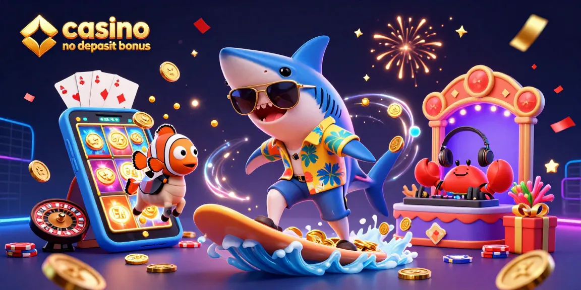 Experience the thrill of casino no deposit bonus with vibrant characters and game elements in a festive underwater scene.