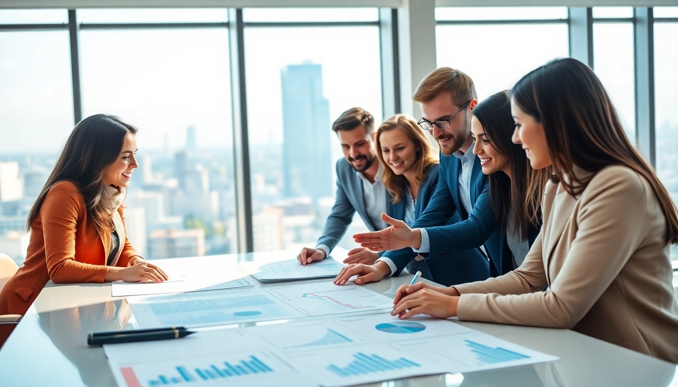 Kostengünstig investieren: Diverse Gruppe von Personen plant Finanzstrategien an einem Tisch mit Diagrammen.