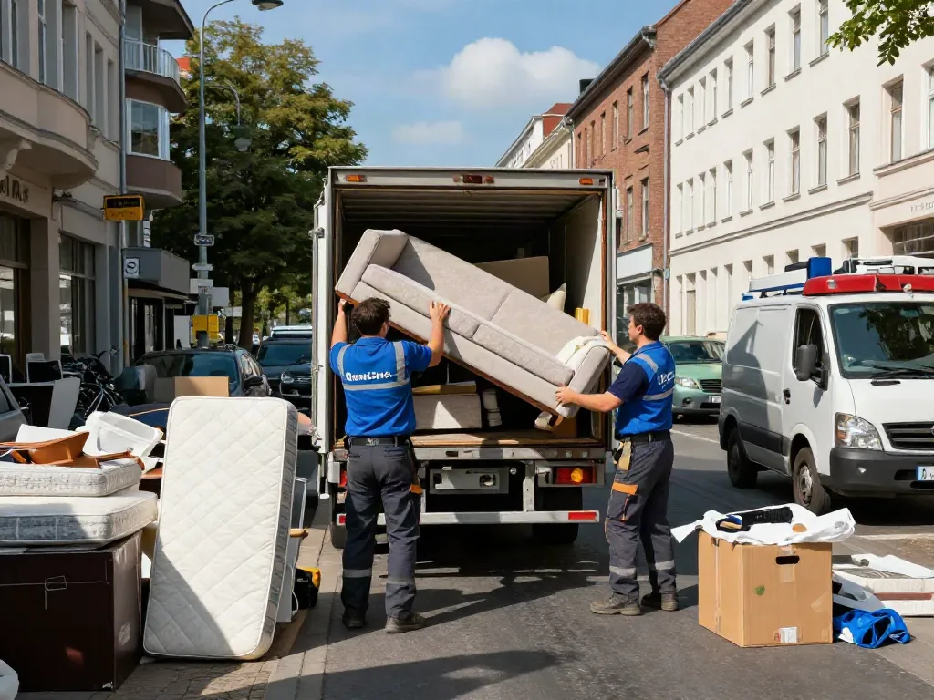 Sperrmüll Entrümpelung Berlin: Professionelles Team beim Transport von Möbeln in Berlin.