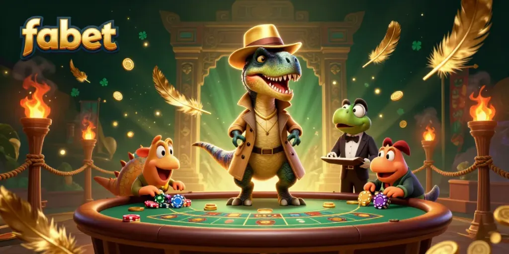 Experience thrilling gaming excitement with fabet as the velociraptor card counter sneaks chips at a blackjack table.