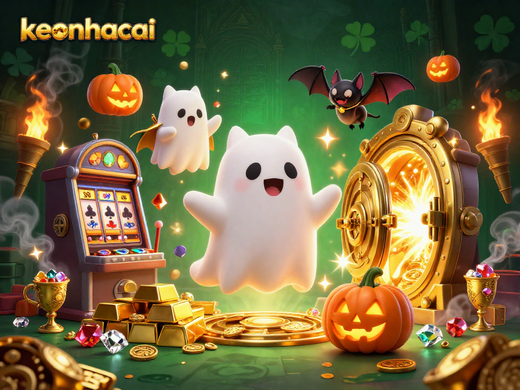 Engage with the keonhacai casino world featuring a ghost cat, a bat, and treasures galore!