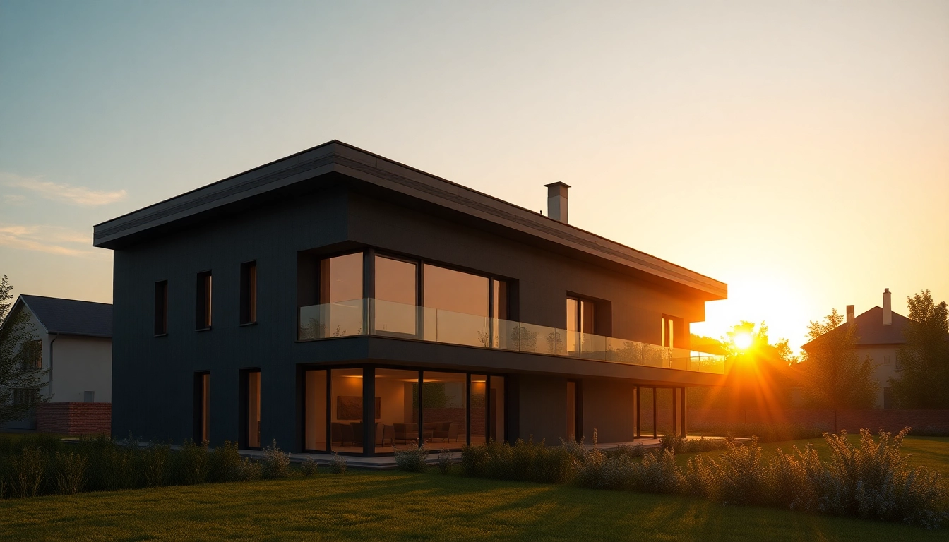 Fotorealistische 3D-Visualisierung in der Architektur mit klaren Linien und warmen Farbtönen.