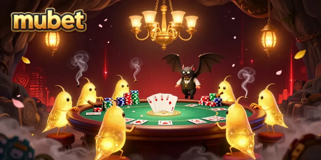 Experience exciting gameplay at mubet casino, where glowworms illuminate a cave with poker tables and vibrant action.