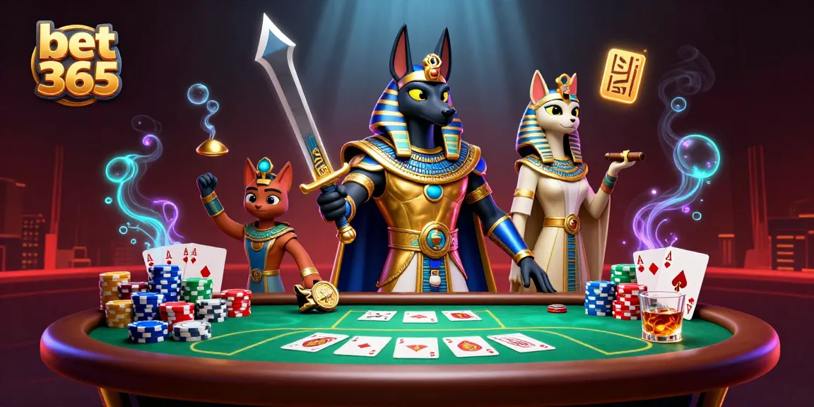 Engage in thrilling bets at bet 365 with Anubis and Bastet amidst poker chaos.