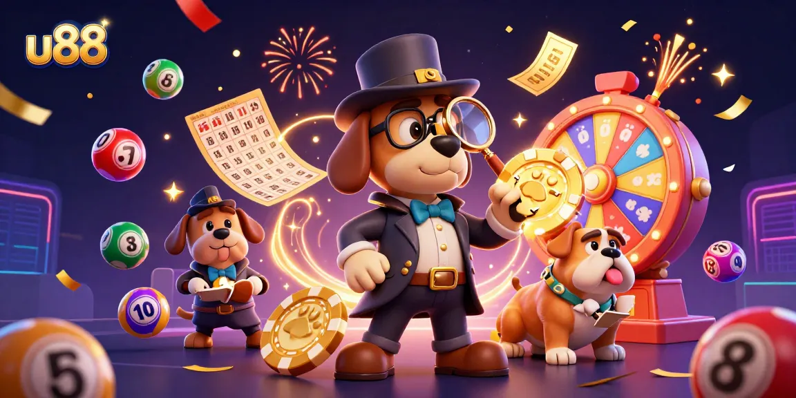 Win big at u88 with a detective uncovering secrets and golden chips amid festive lottery elements.